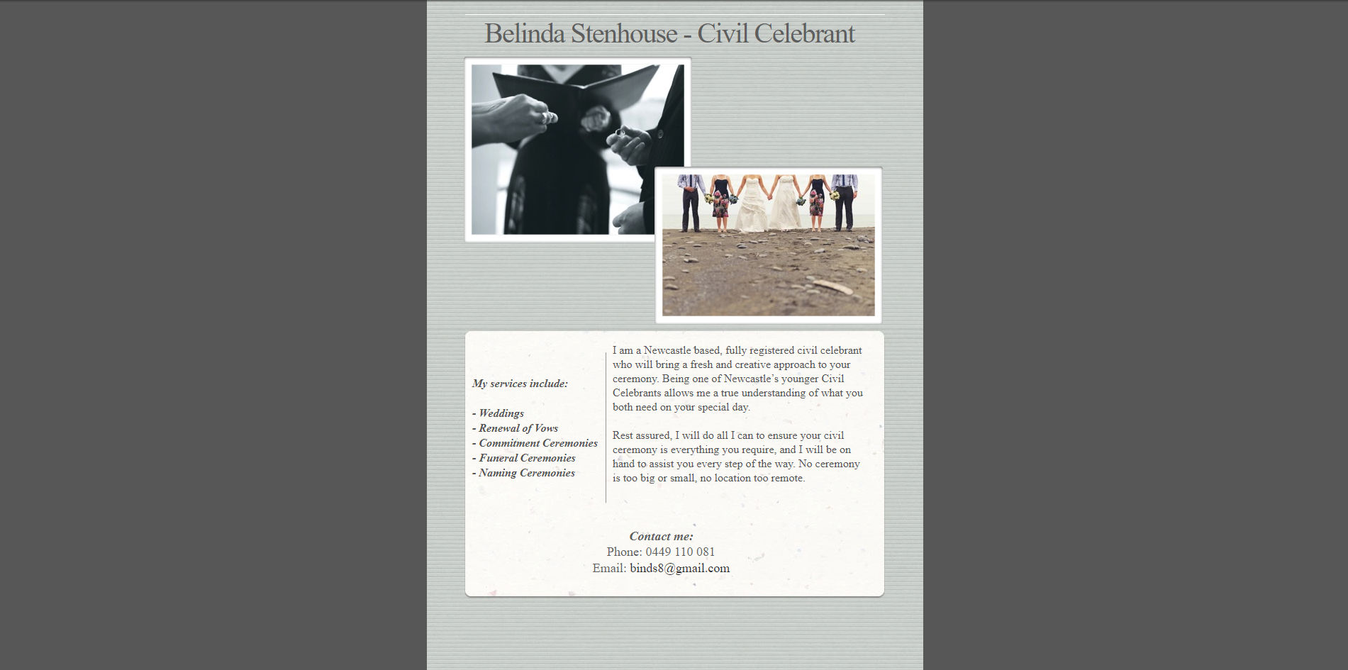 The Ceremonies by Belinda website before my redevelopment